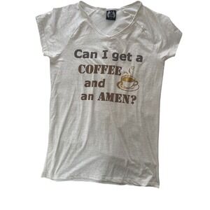 Forever Spoiled Coffee and an Amen Graphic Sleep‎ Shirt Nightgown Cream Womens L